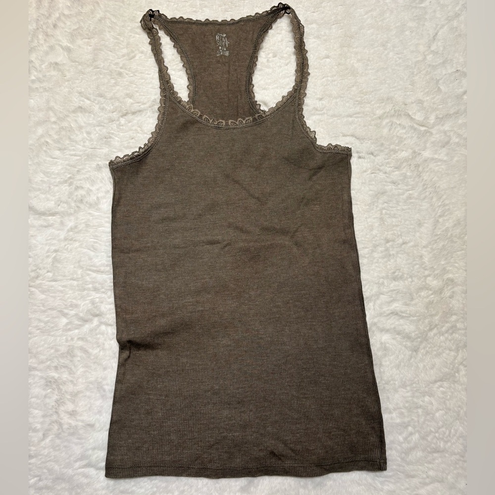 Aerie Olive Lace-Trim Tank Top